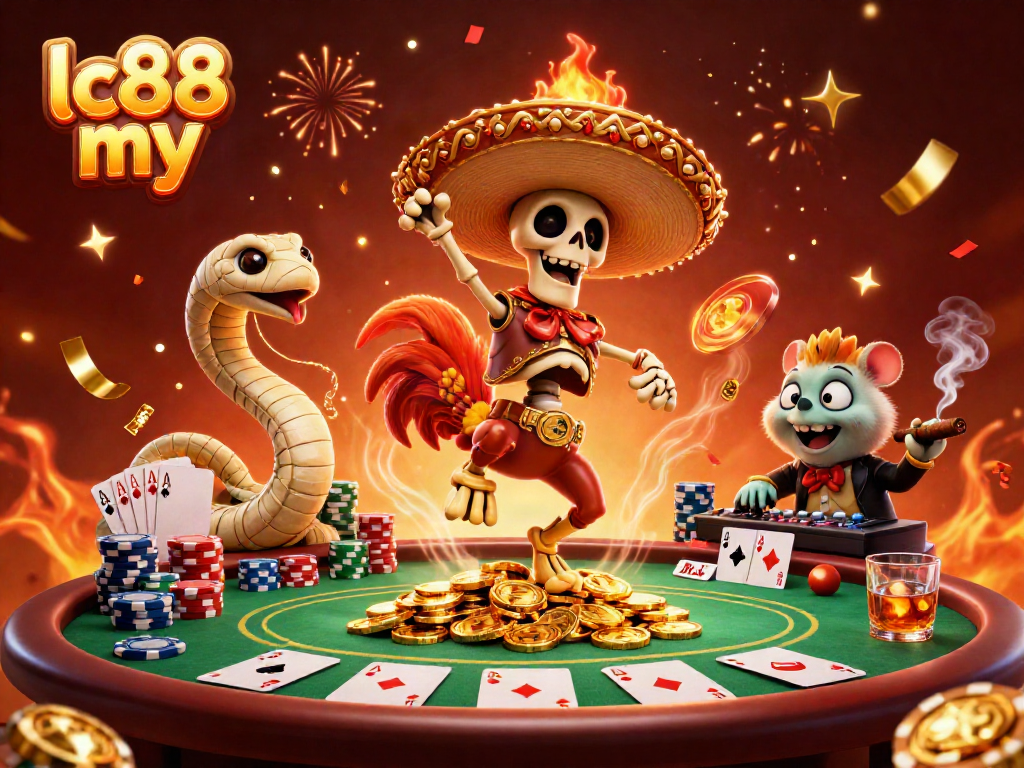Experience vibrant 3D casino celebration with lc88 my characters winning big amidst flashy gaming elements.