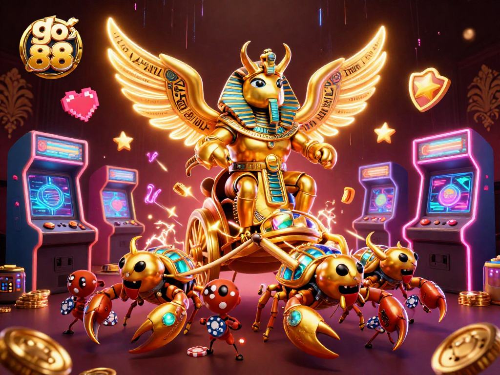 Experience thrill with go 88 in a vibrant 3D casino scene full of animated gaming elements.