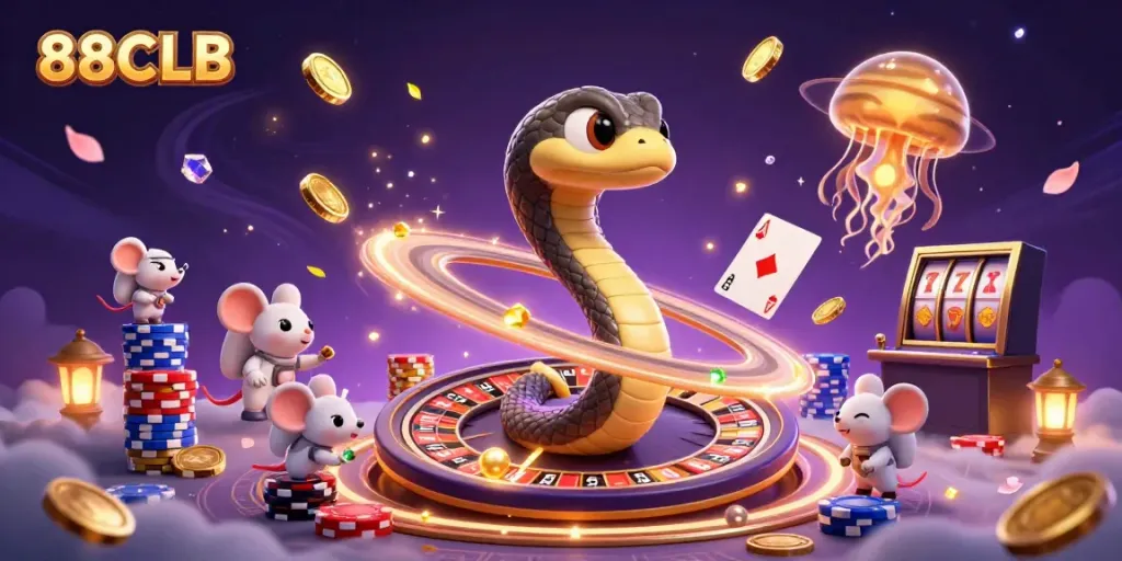 88CLB spins a thrilling roulette scene with quirky characters, showcasing exciting gaming elements.