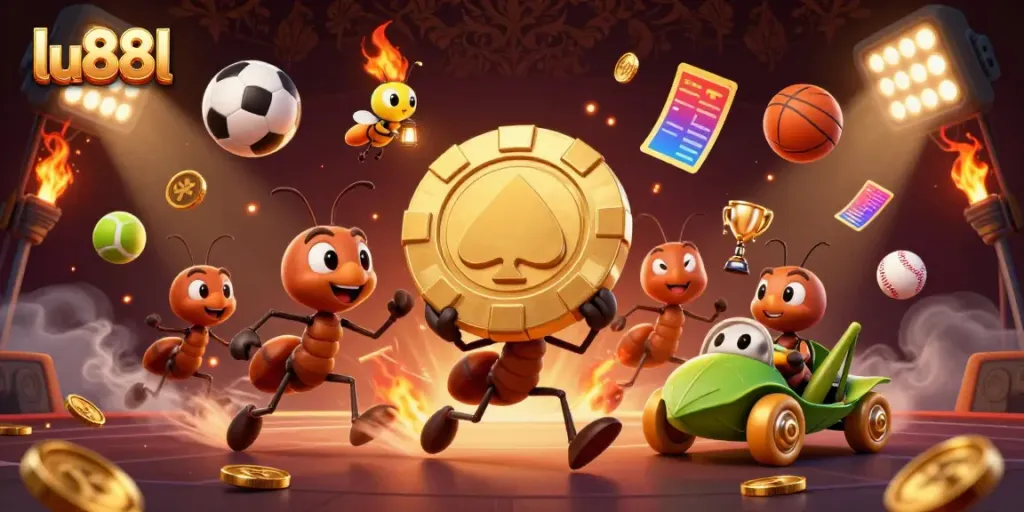 Experience dynamic gambling action with lu88l as animated ants raid a casino tunnel.