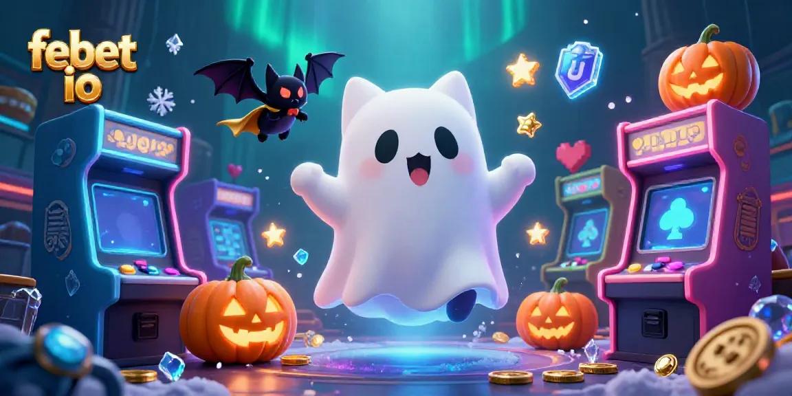 Experience the thrilling world of febet io with a ghost cat and vampire bat in a vibrant casino.