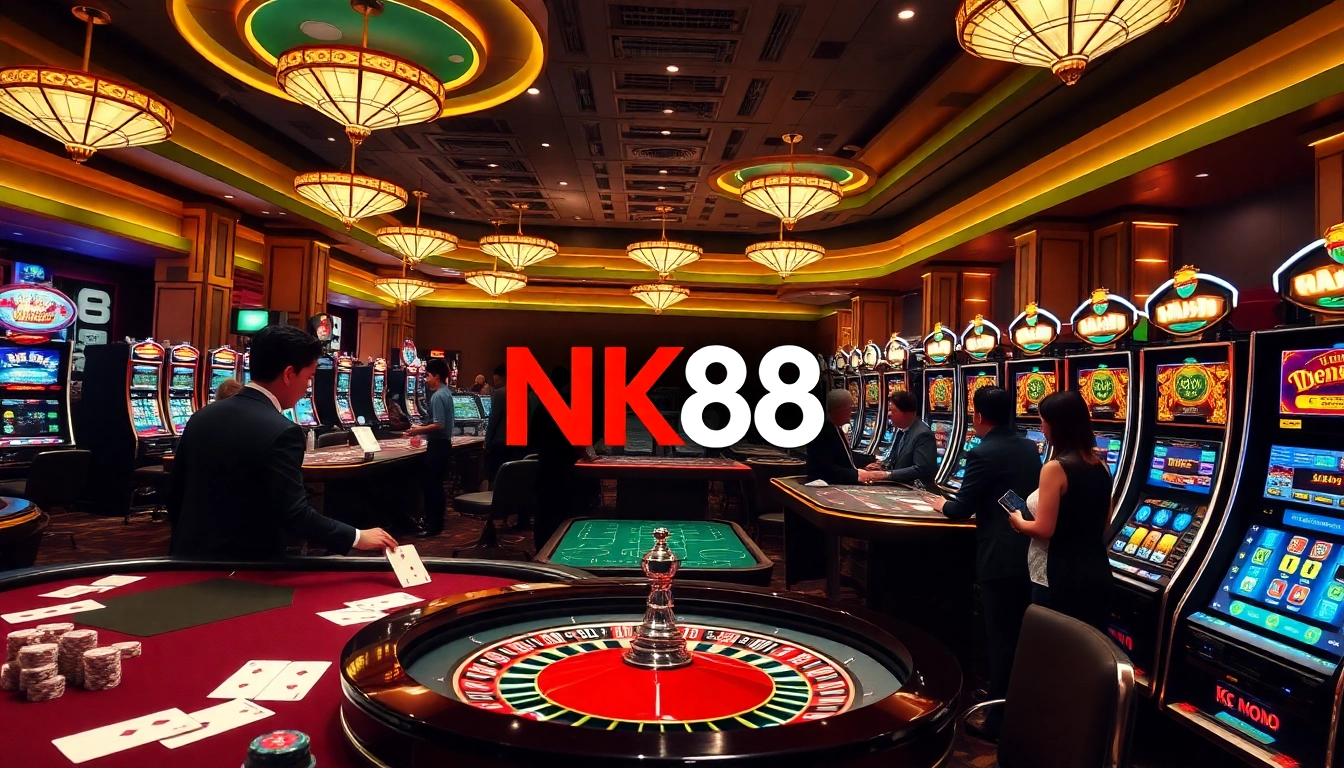 Excited players engaging at a high-stakes table at NK88 casino for thrilling gaming action.