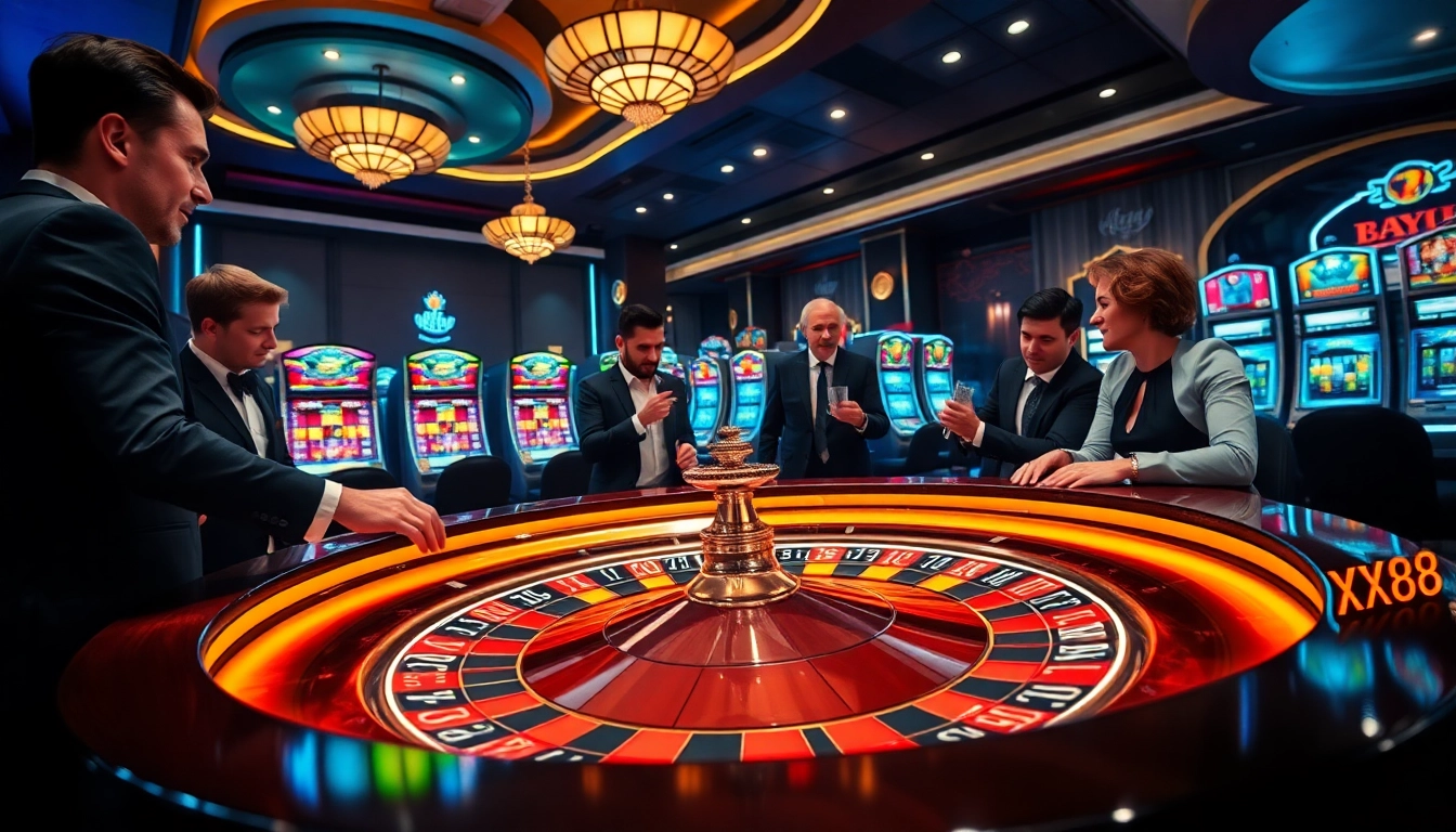 Experience the excitement of gaming at XX88 with vibrant roulette and slot machines.