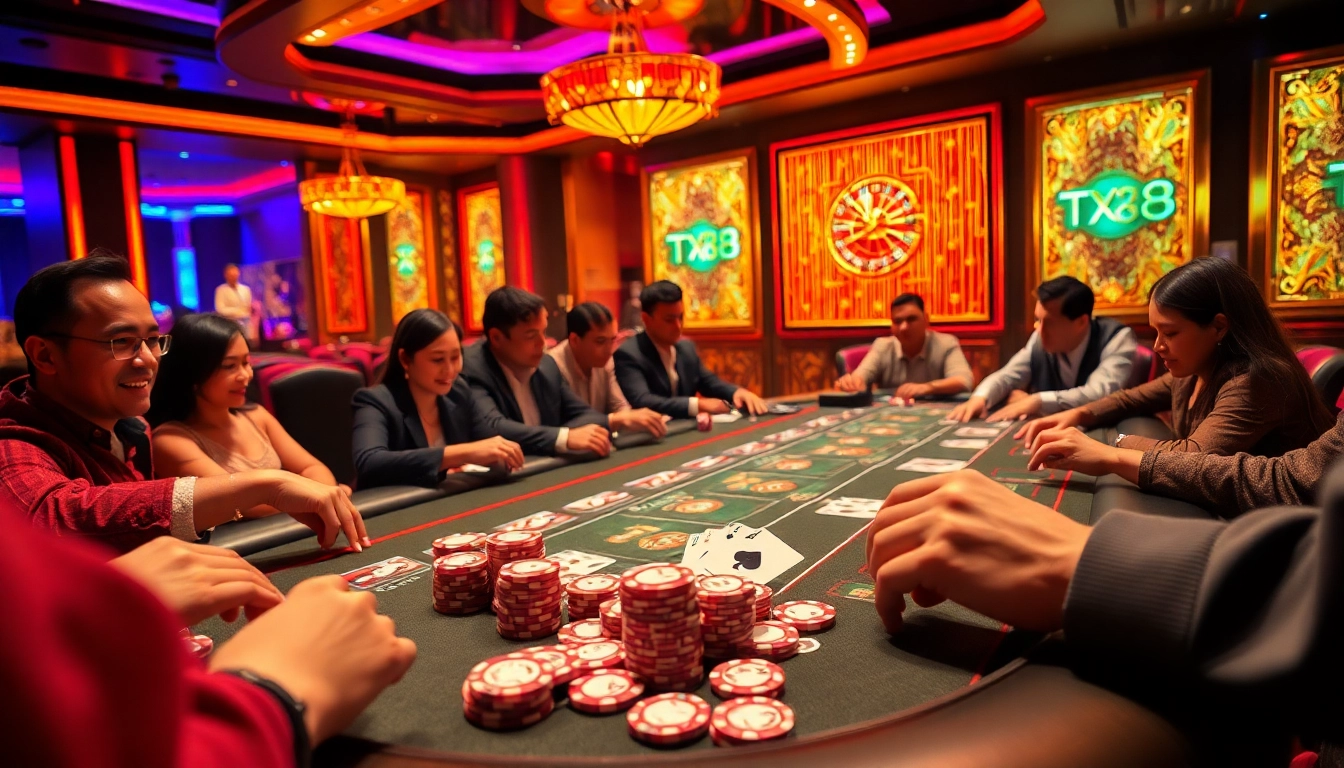 Experience high-stakes excitement with TX88 poker tables and vibrant casino games in action.
