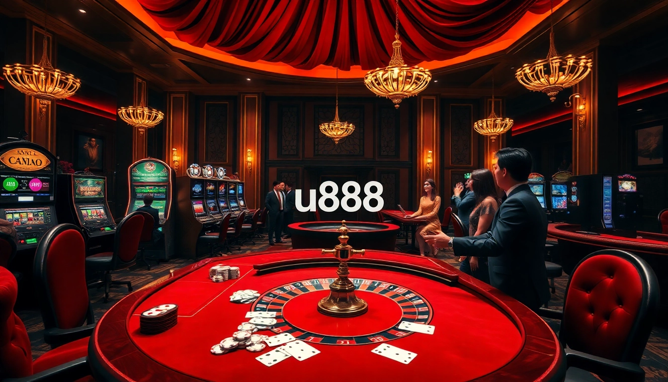 Engaging scene of players gambling at u888 online casino with vibrant visuals and luxury.