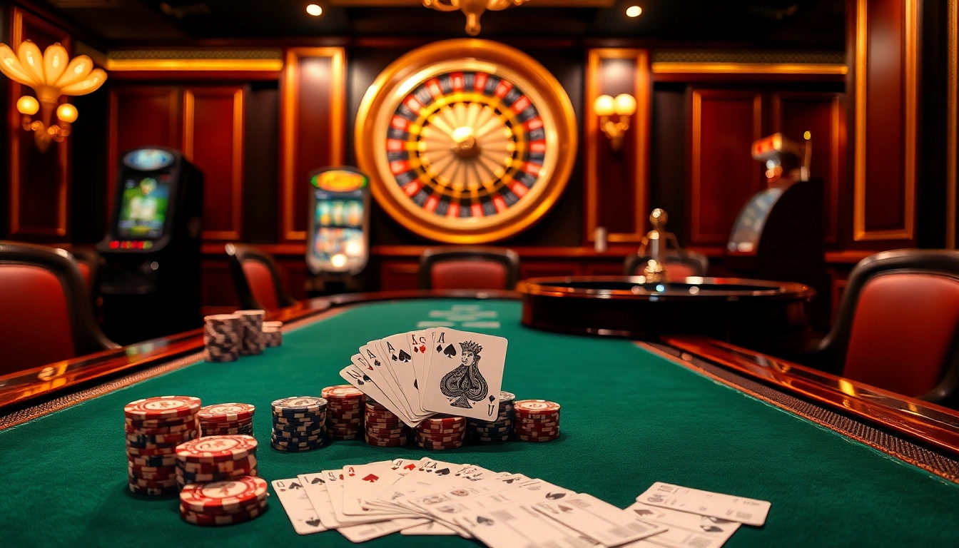 Experience high-stakes gaming action at https://sky88.at/ featuring vibrant casino tables and luxury poker chips.