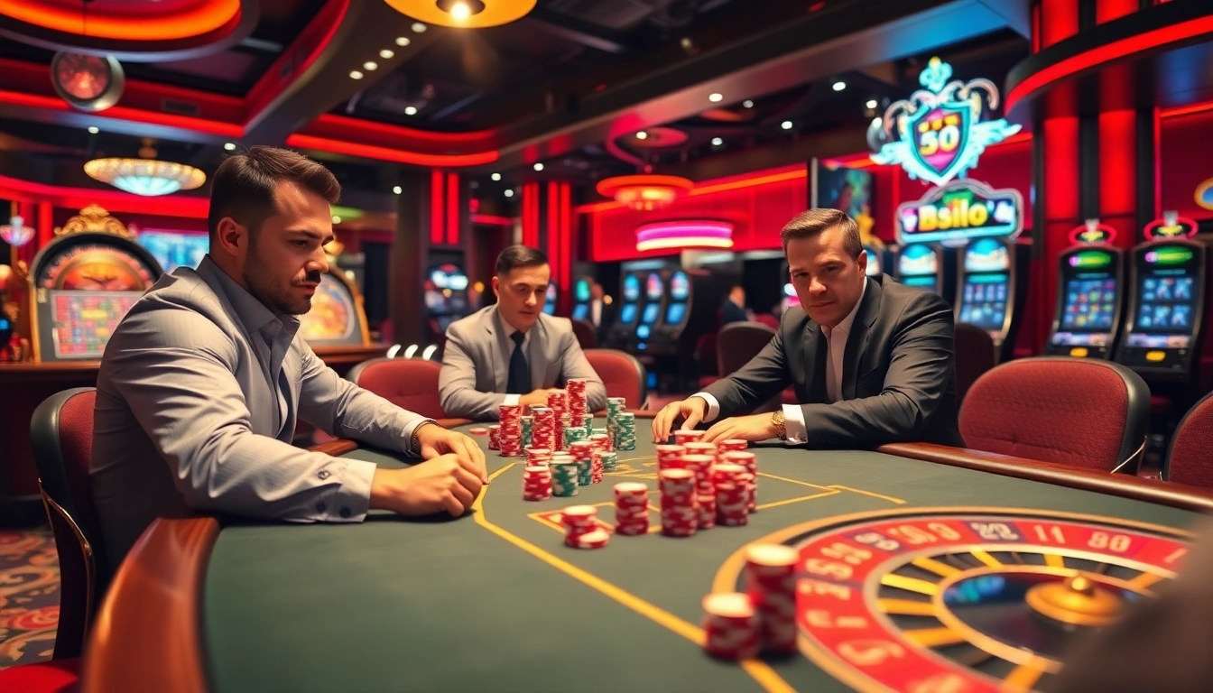 Professional poker players at the 33win casino, showcasing excitement and game strategy.
