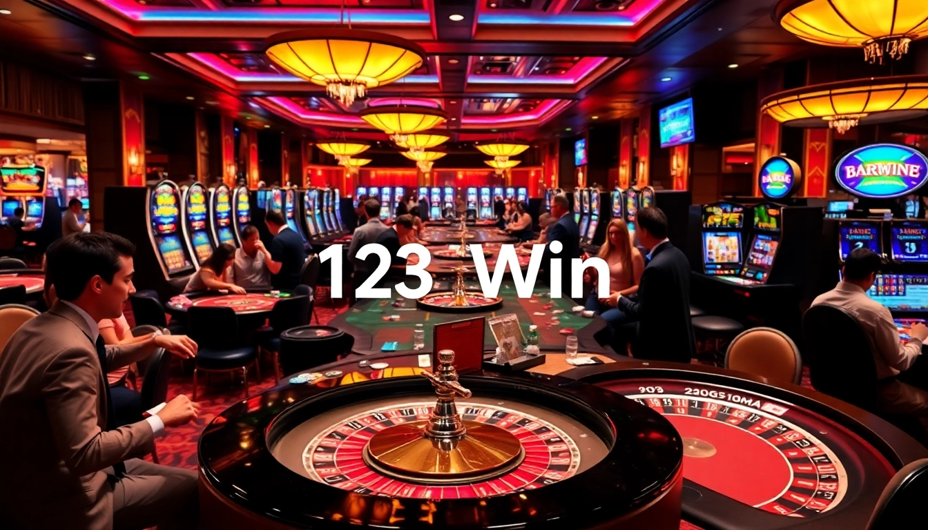 Players enjoying live games at 123Win casino with vibrant lights and excitement.