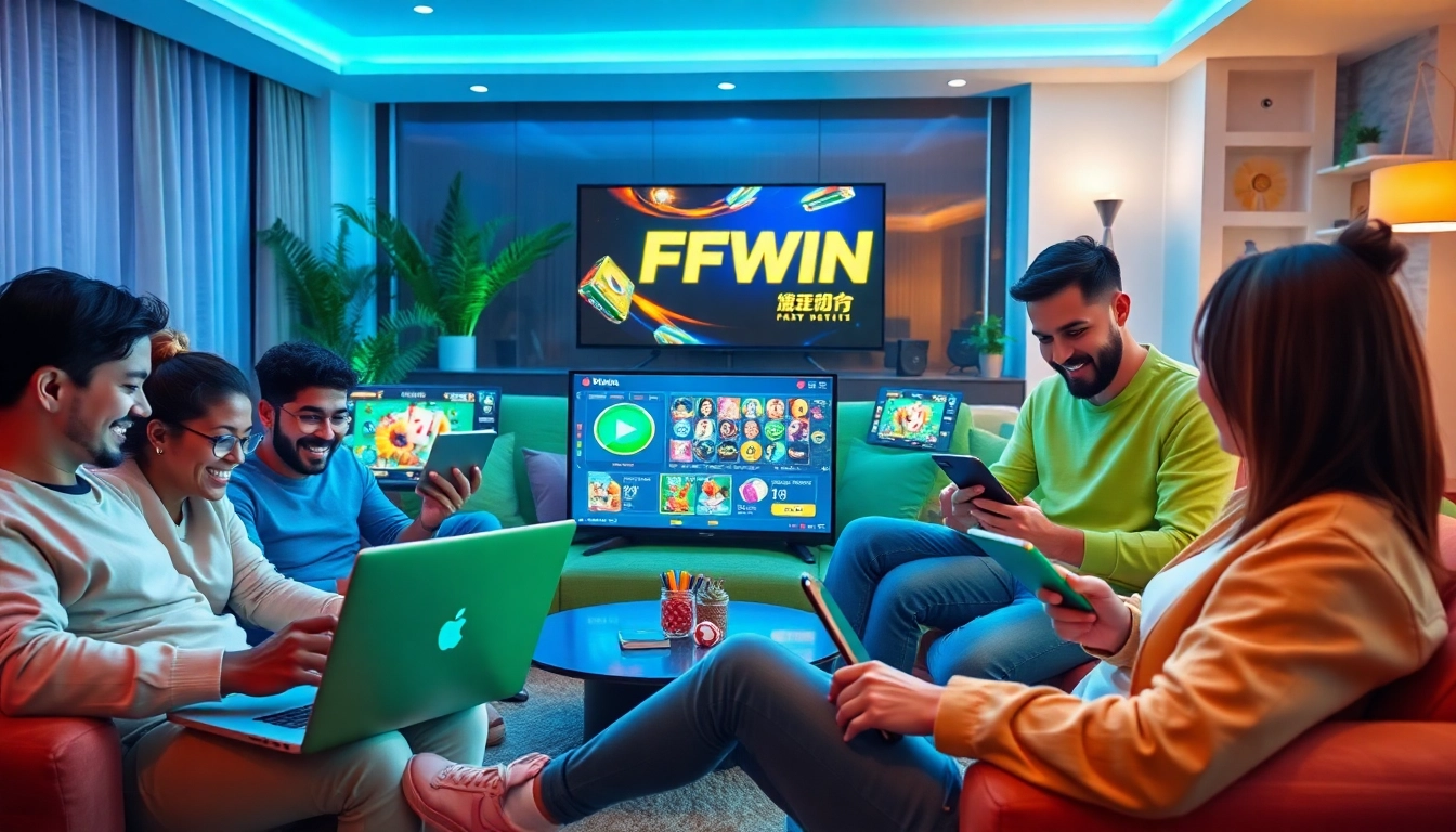 Engaged players enjoying FFWIN online betting platform on various devices.