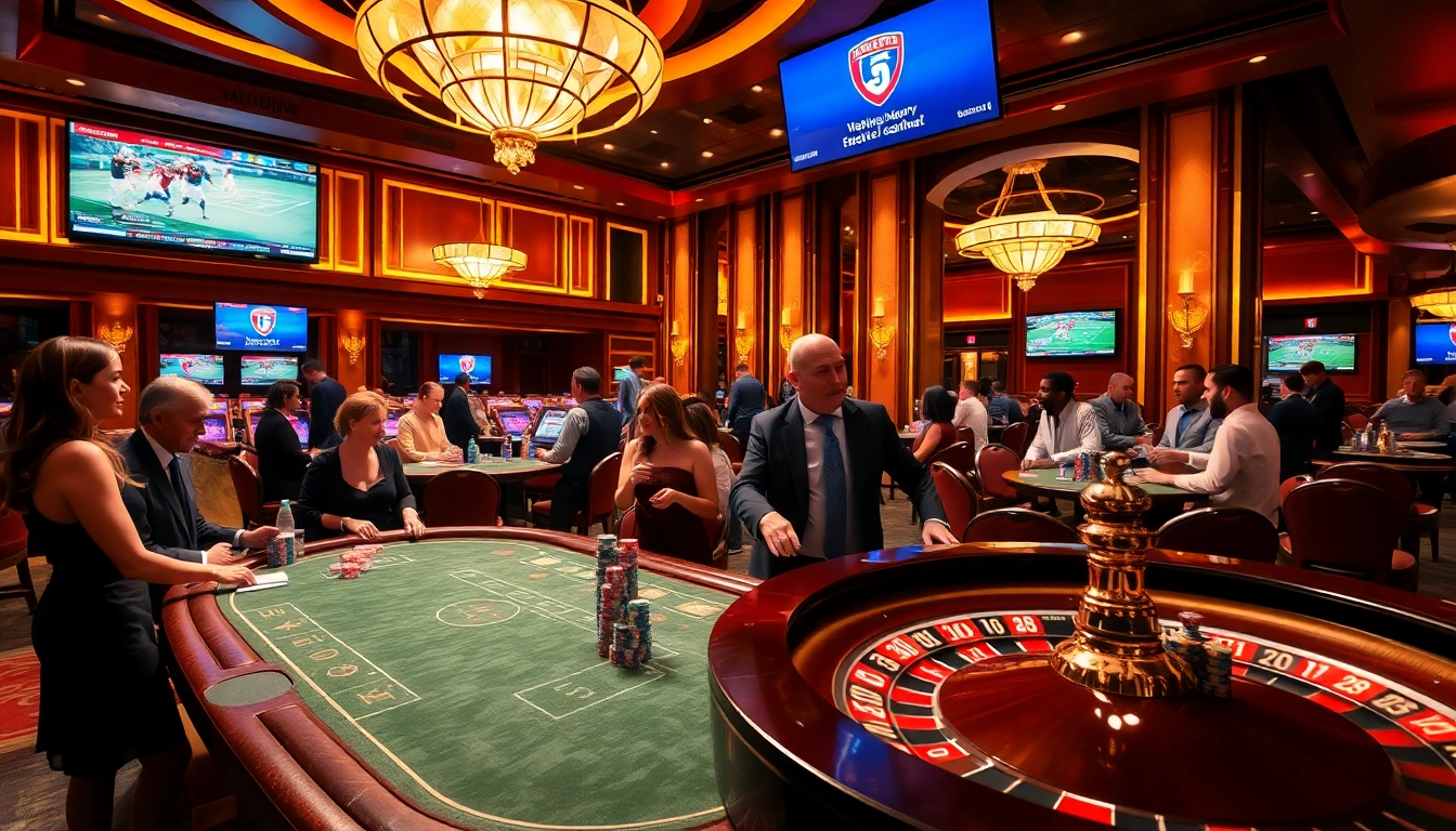 Vaoluoitv gaming excitement at a luxurious casino poker table with roulette.