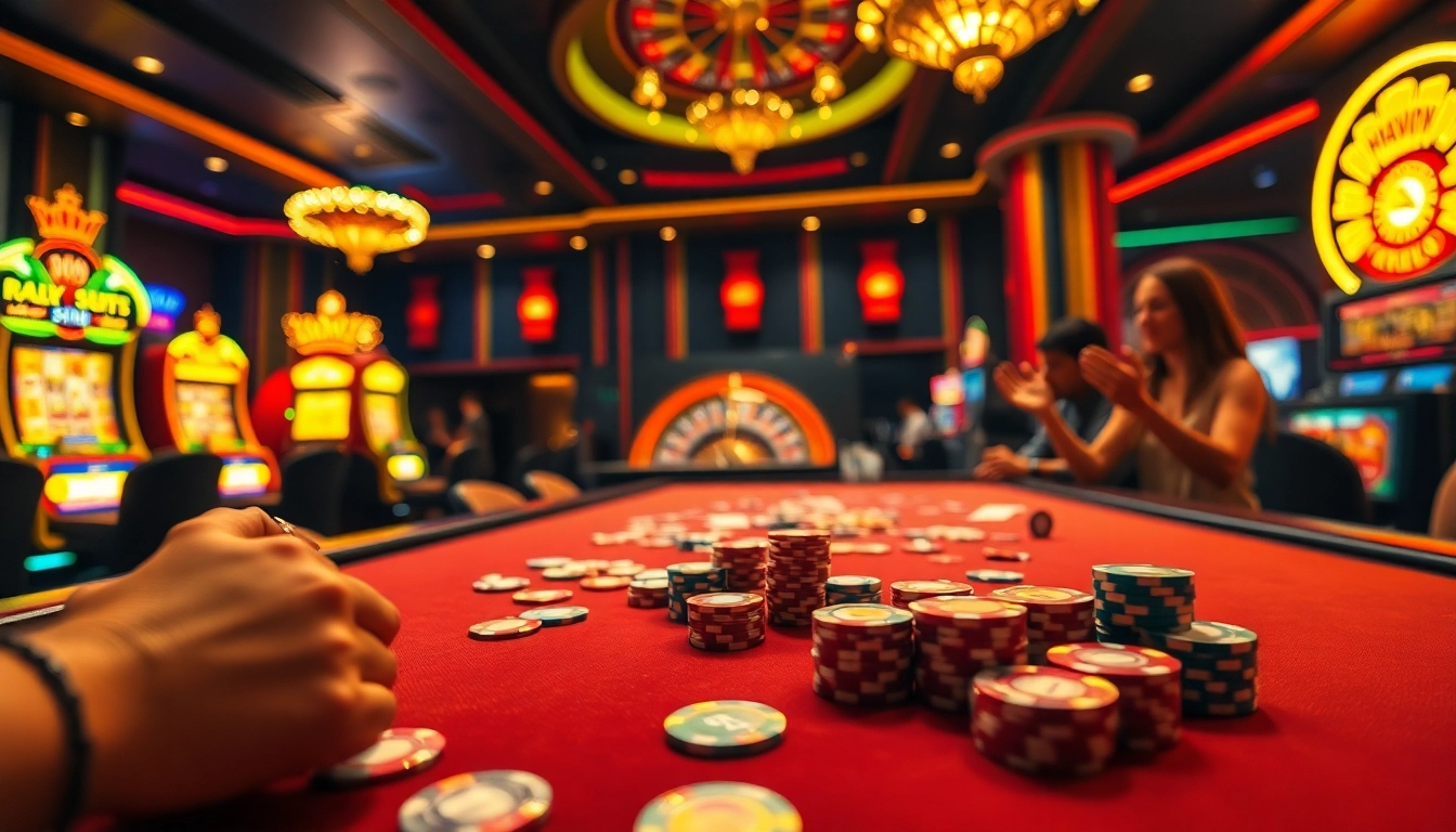 Vaoluoi poker table with vibrant chips and cards under luxurious lighting