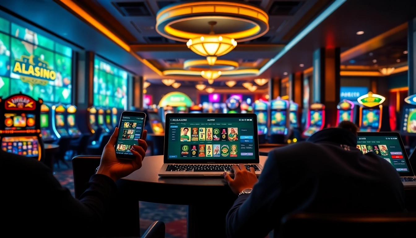 A188 online casino platform showcasing engaging gaming experience on multiple devices in a vibrant setting.