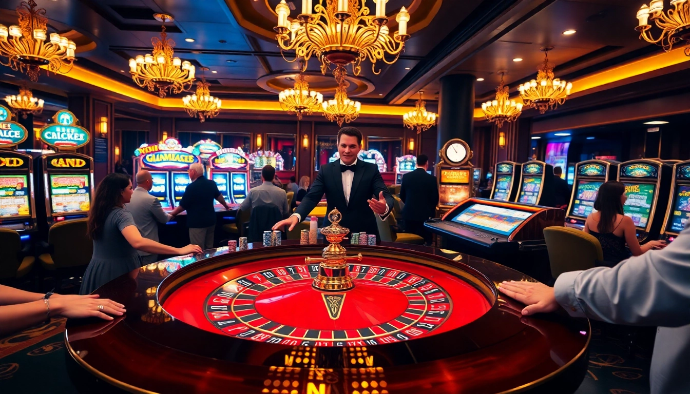 Experience the thrill of gambling at https://lucky88.charity/ with vibrant roulette tables and excited players.