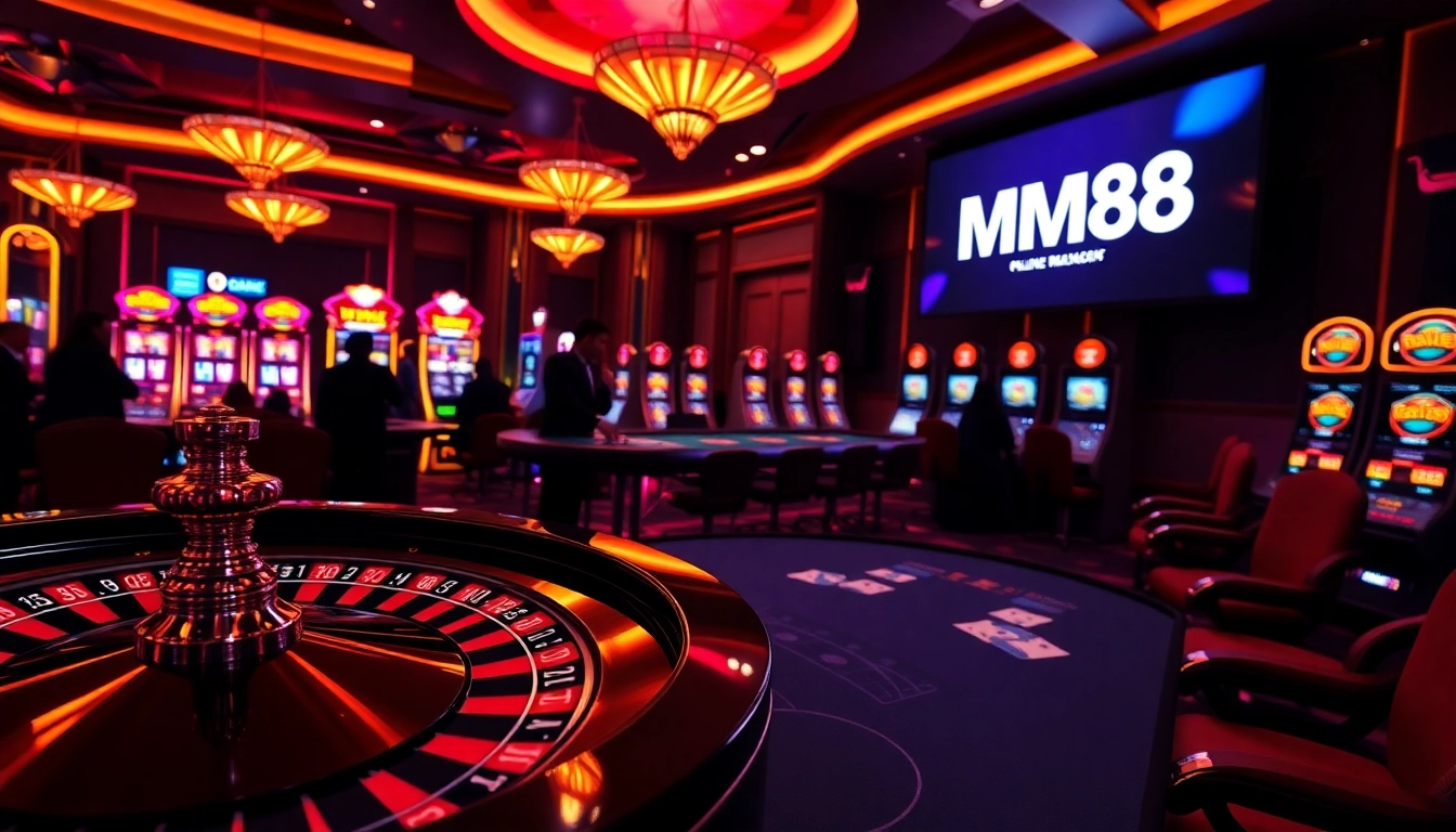 Players enjoying games at MM88 casino with vibrant tables and thrilling atmosphere.