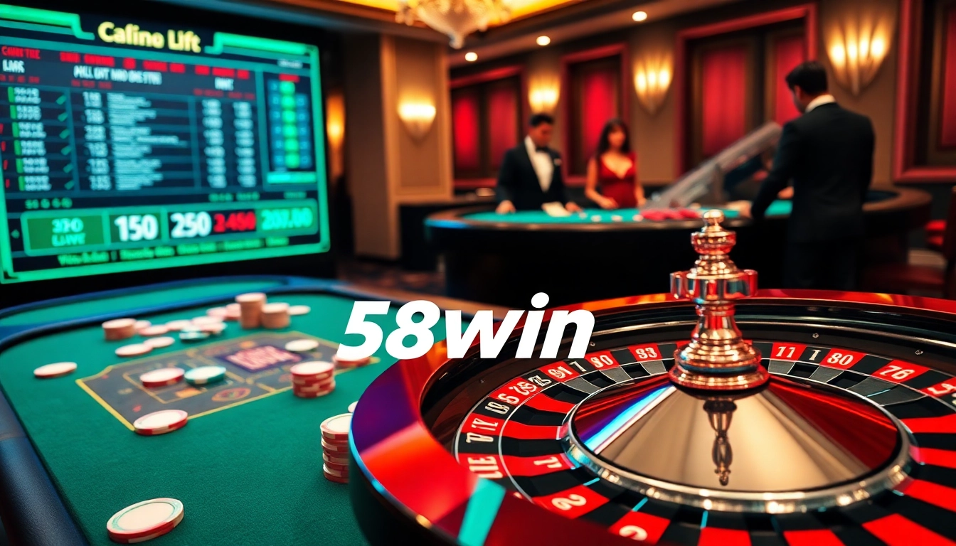 Players engaging in an exciting game at the premier casino 58win, showcasing vibrant chips and cards.