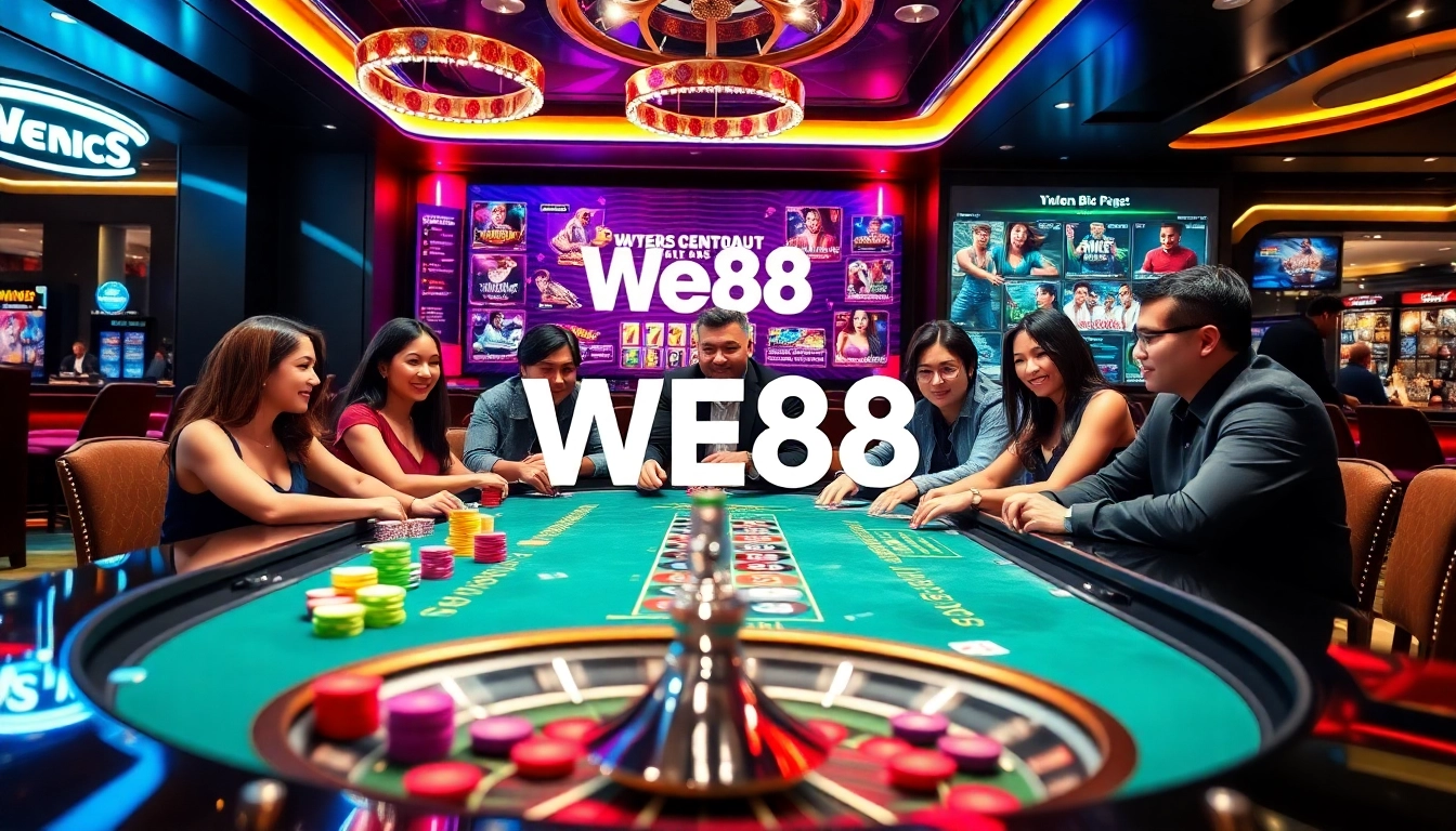 Thrilling casino game action featuring WE88 gaming table, vibrant chips, and exciting players.