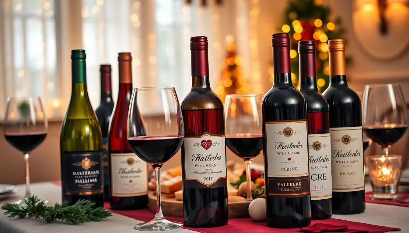 Wijn met eigen etiket tentoongesteld op een prachtig gedekte tafel met aangepaste etiketten en elegante decoratie.