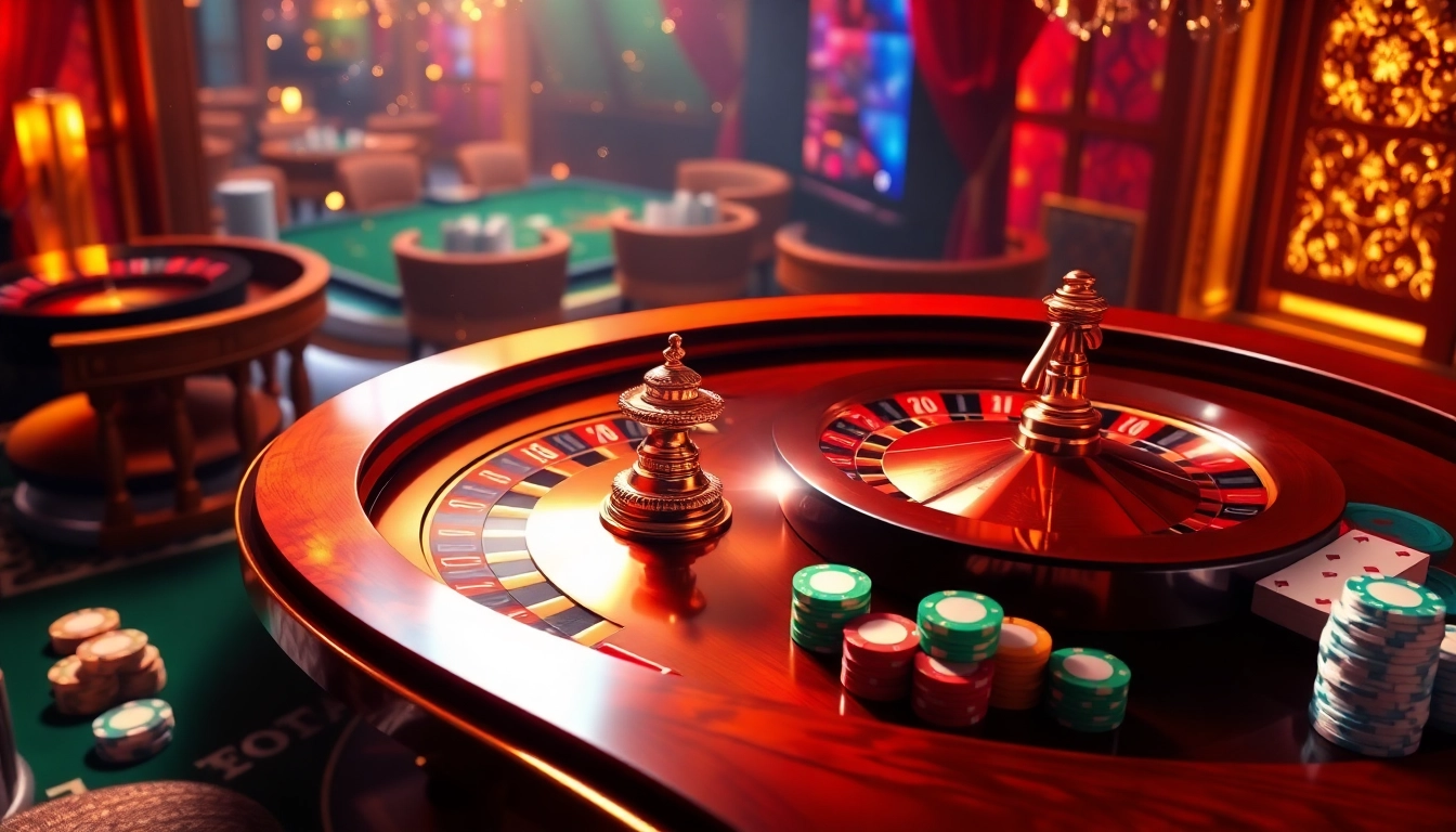 Experience a thrilling gaming session at Jun88 with vibrant casino imagery featuring roulette and poker.