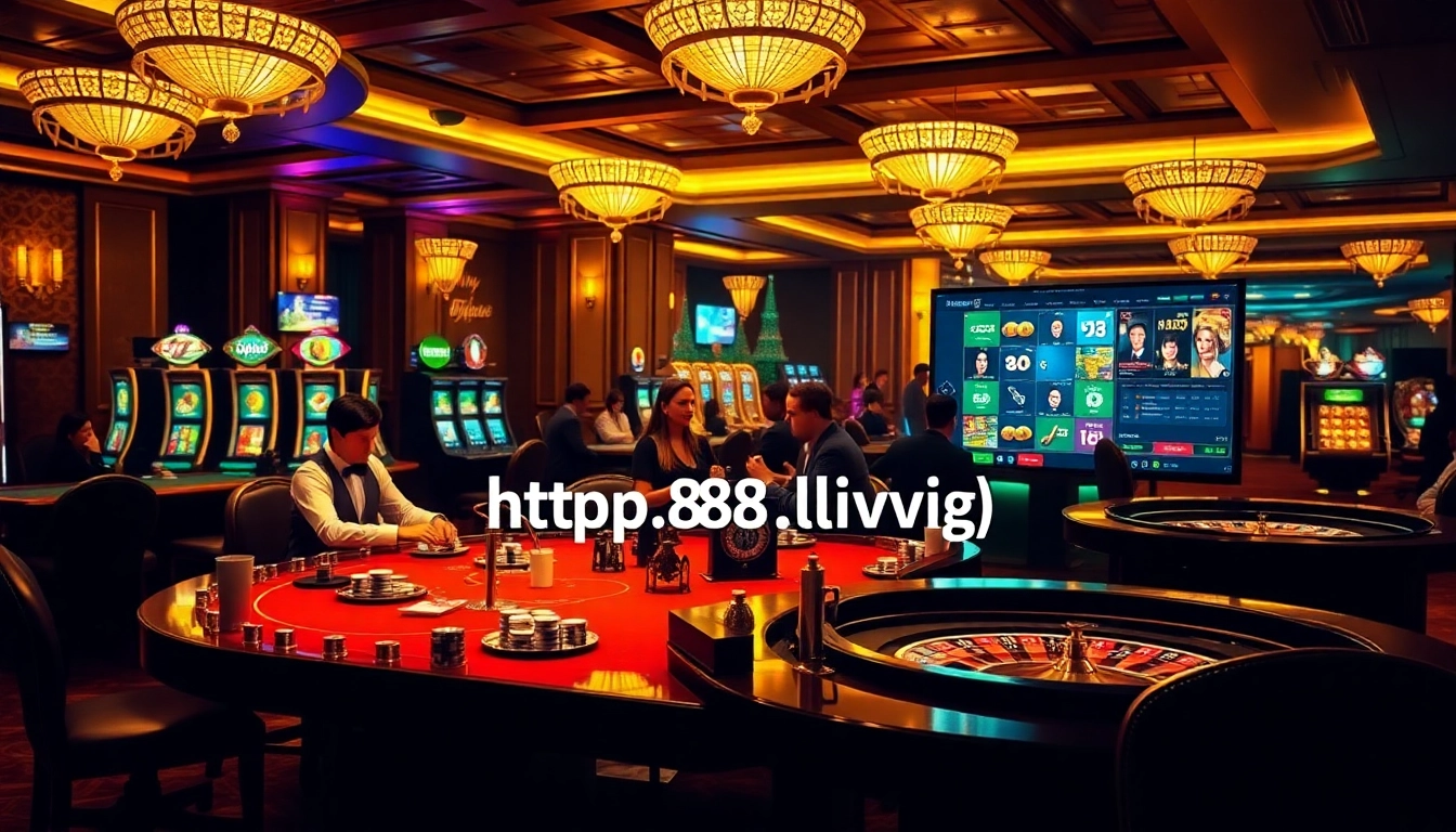 A vibrant casino scene at https://tip88.living/ featuring professional dealers and exciting games.