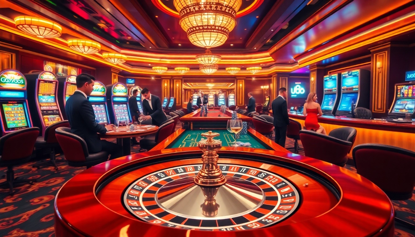Engage in thrilling gambling experiences at uu88 with luxurious casino visuals and vibrant gaming elements.