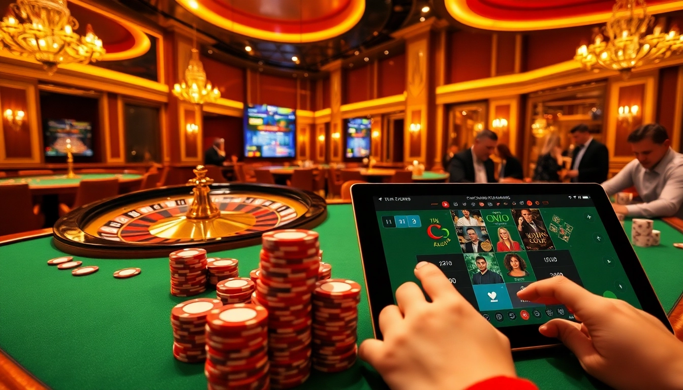 Engaged players strategizing in a luxurious casino while enjoying Game bài đổi thưởng.