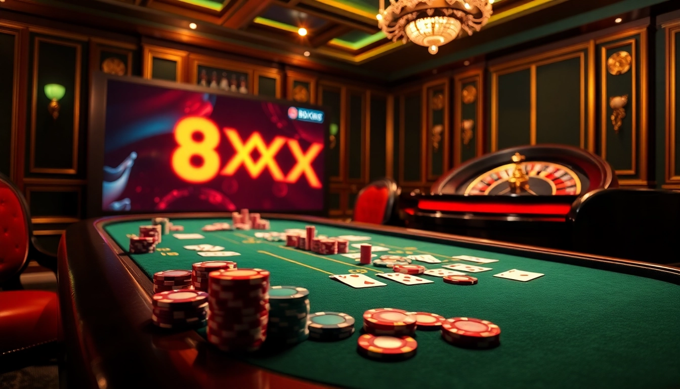 Experience high-stakes poker at 8XX, where vibrant chips and thrilling casino gaming await.