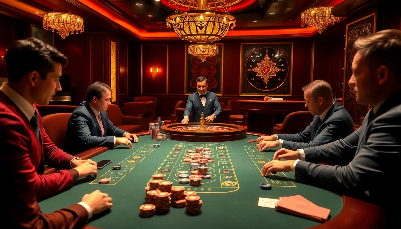 Players interacting at a rich casino table inspired by https://gg88.media/ with poker chips and vibrant decor.