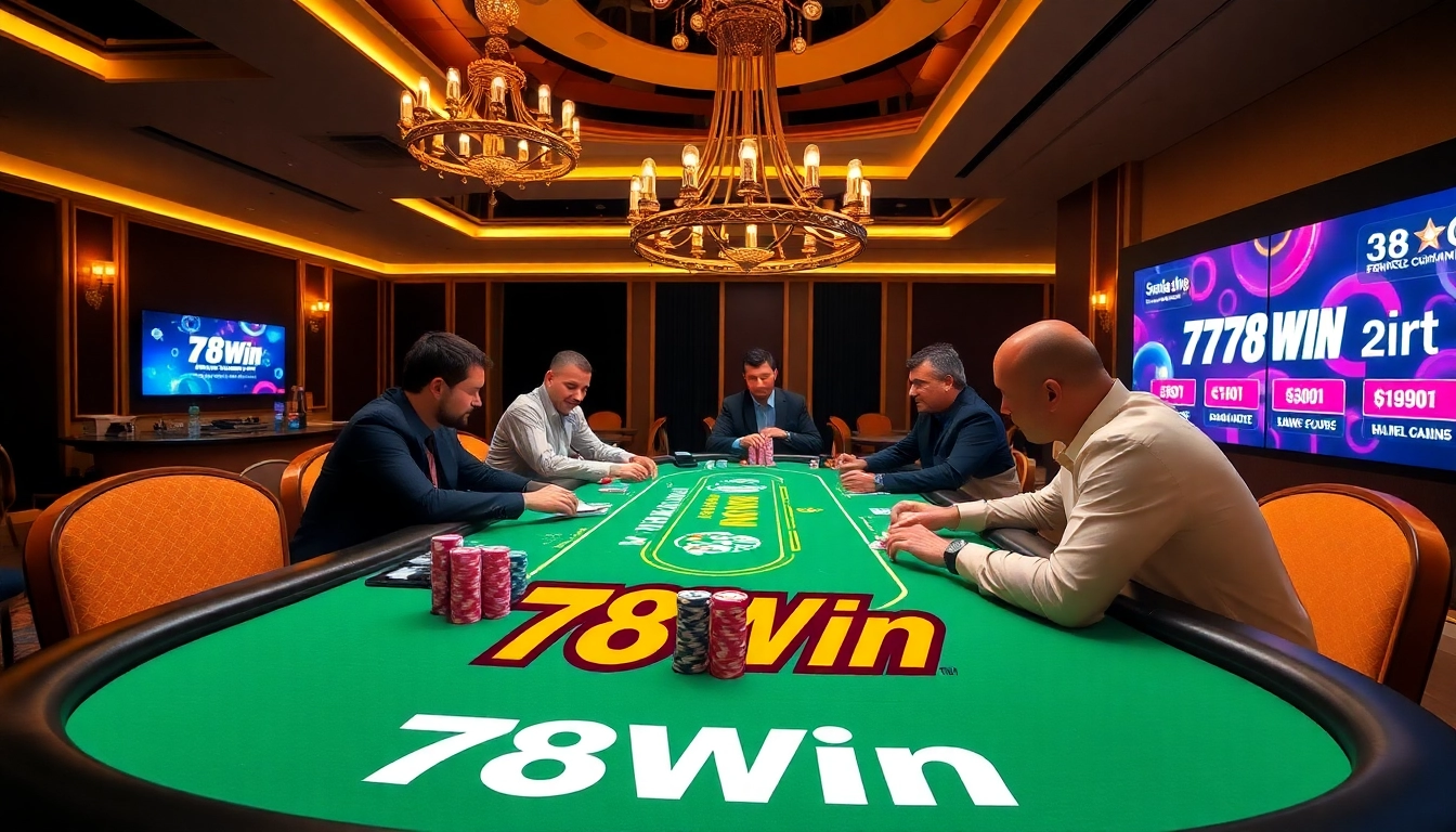Experience thrilling gameplay at 78Win's poker table with vibrant chips and cards.