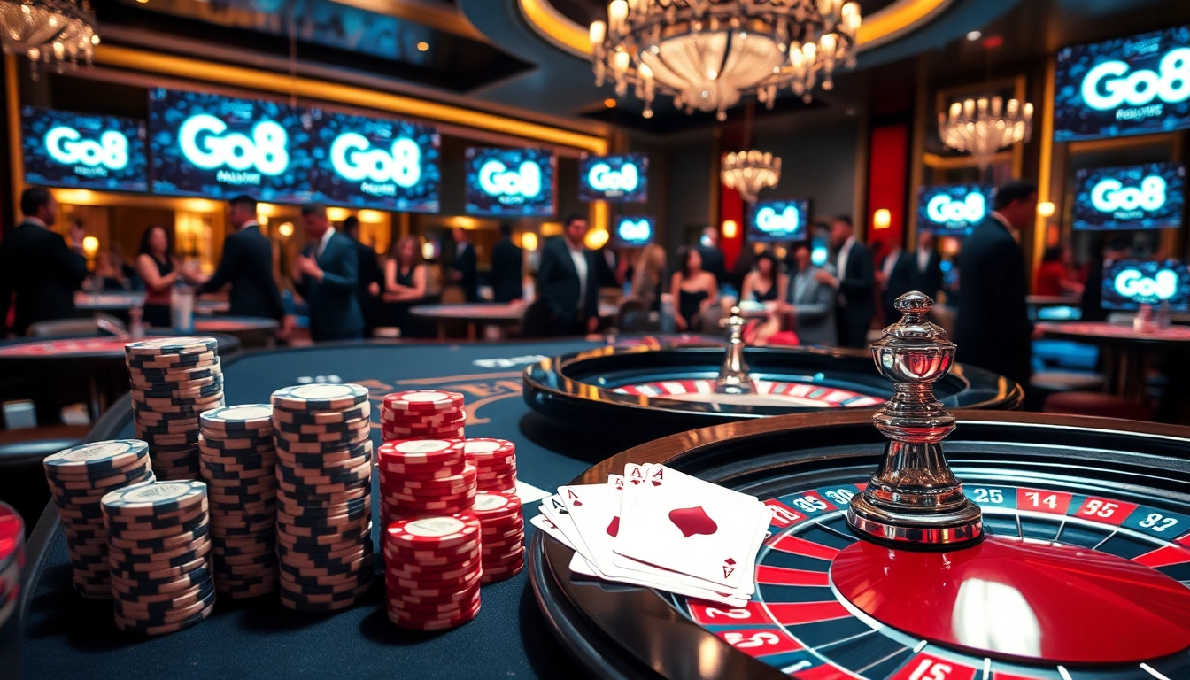 Experience the thrill of go8 gaming with vibrant casino tables and excited players competing.