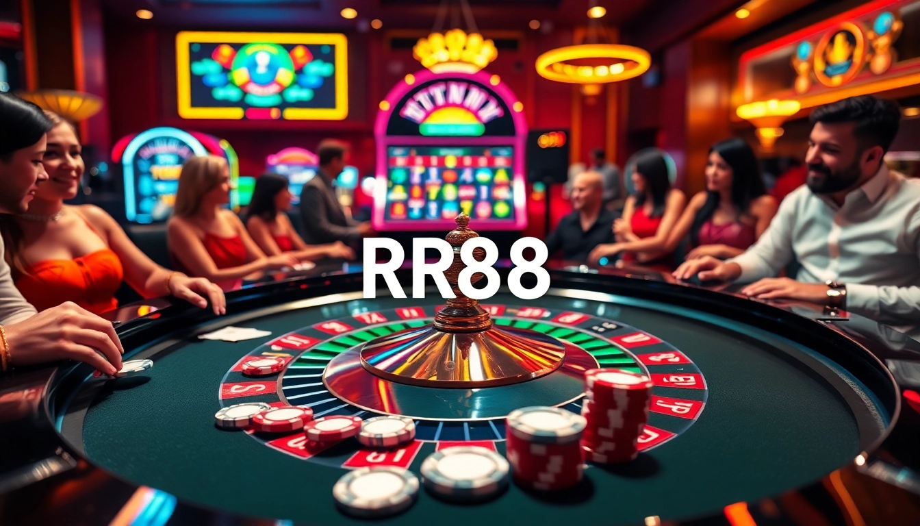 Exciting gambling action at RR88 casino with roulette and poker chips.