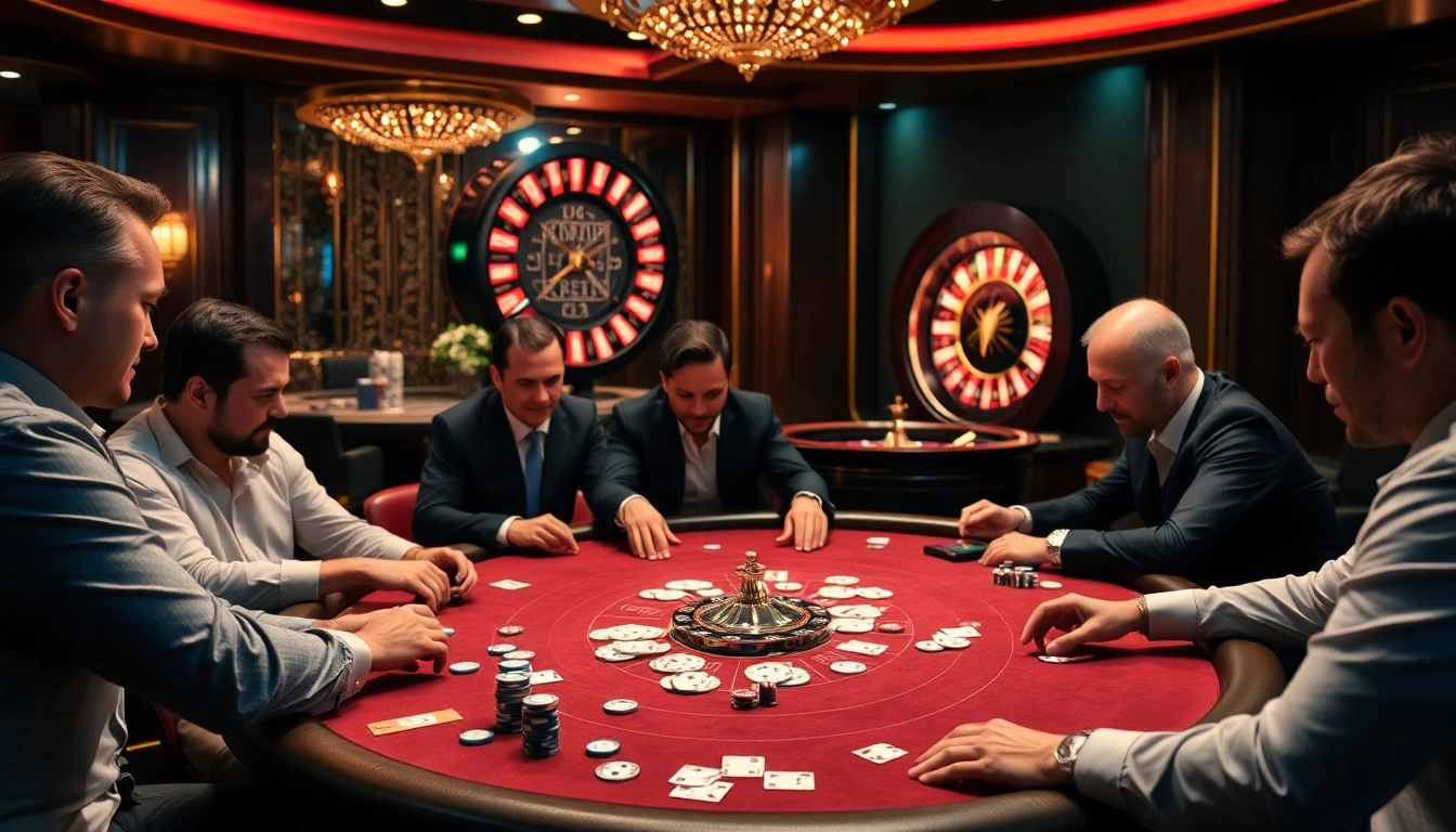 Man club gamers strategizing at a professional poker table for maximum winning chances