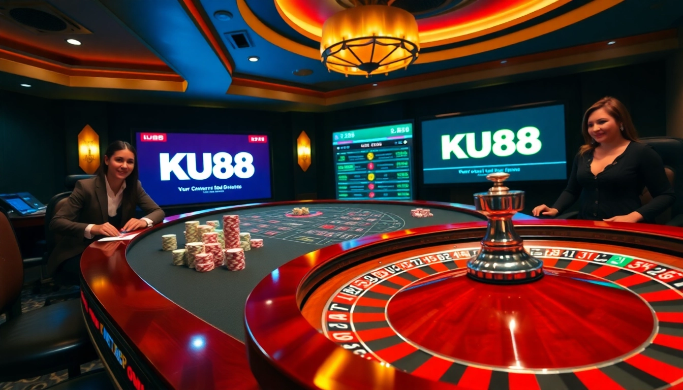Experience the excitement of KU88 with players at a luxurious casino table.
