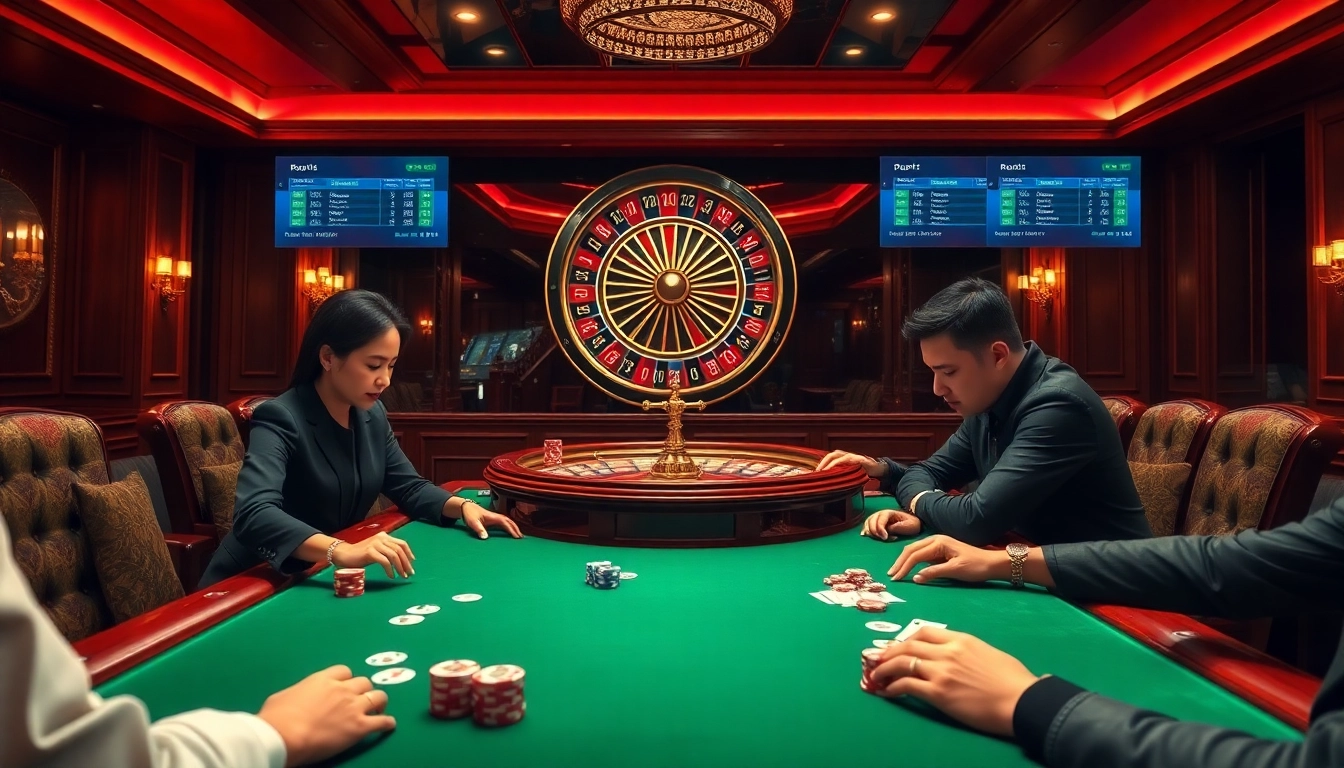 Experience the thrill at Nhà cái xibet with high-stakes poker players in an elegant casino setting.