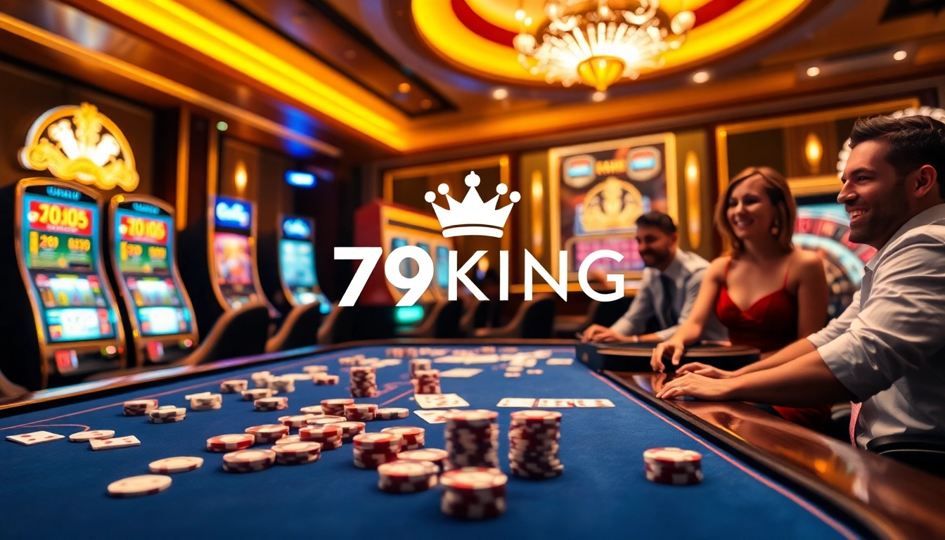 Exciting casino gaming scene featuring 79KING branding and vibrant poker action.