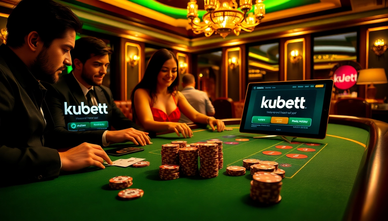 Engaged players at a vibrant casino table with kubetz.dev interface showcasing exciting gambling opportunities.