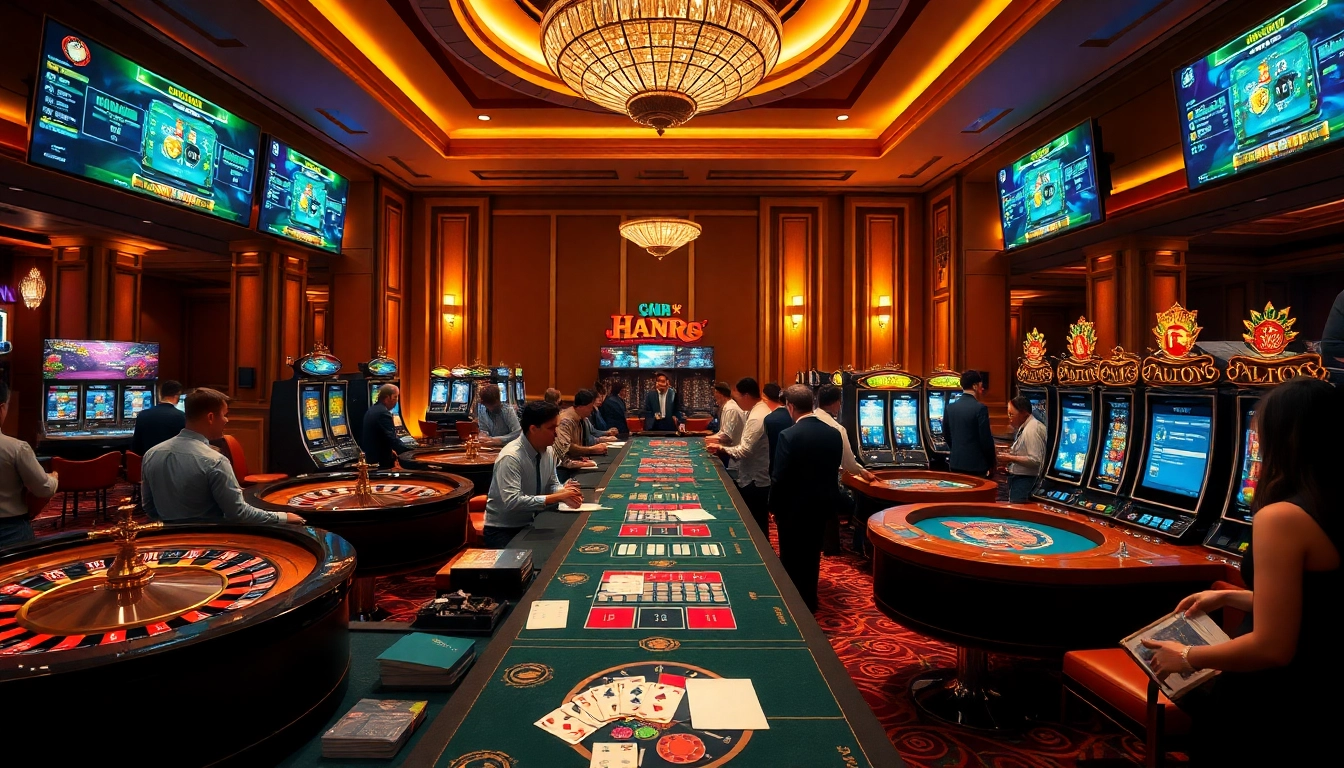 Experience gaming action at https://hz88.life/ with vibrant gambling tables and engaged players.