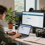 Professional collaboration at a modern desk showcasing the WPS Official Website for enhanced productivity.