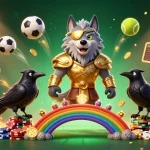 Alo 789a showcases an exhilarating scene of Odin wolf and ravens amidst vibrant casino elements, perfect for online gambling.
